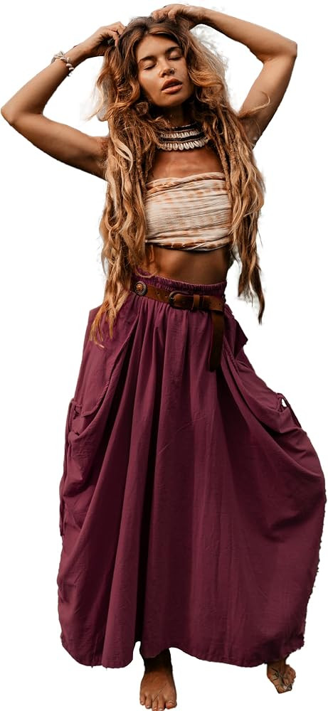 Thaluta Women's Maxi Boho Skirt with Pockets Bohemian Organic Cotton Hippie Gypsy | Amazon (US)