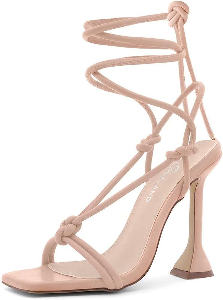 Shoe Land SL-Melody Women's Square Toe Lace Up Party Shoes Stiletto Heeled Sandals | Amazon (US)