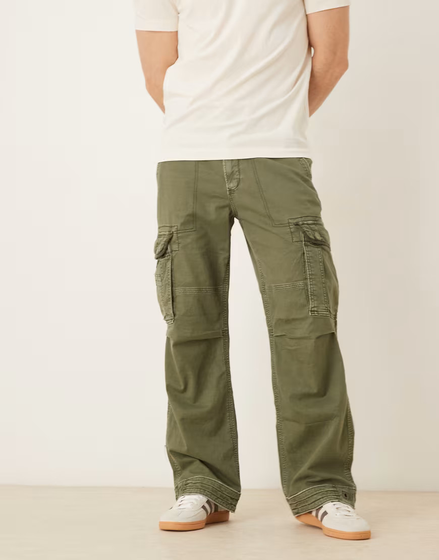 Abercrombie & Fitch drawstring waist cargo trouser in washed green-Black | ASOS (Global)