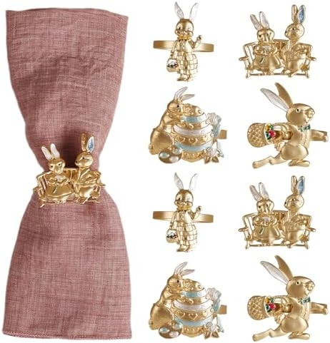 wonlex Easter Napkin Rings Set of 8, Bunny Napkin Ring Holders for Easter Celebration, Festive Ra... | Amazon (US)