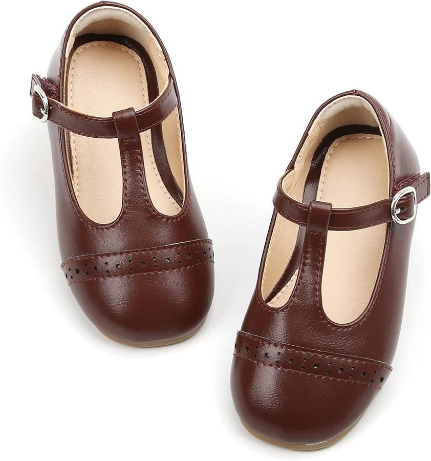 THEE BRON Girl's T-Strap Flats Toddler/Little Kid Ballet Mary Jane Party Dress Shoes | Amazon (US)