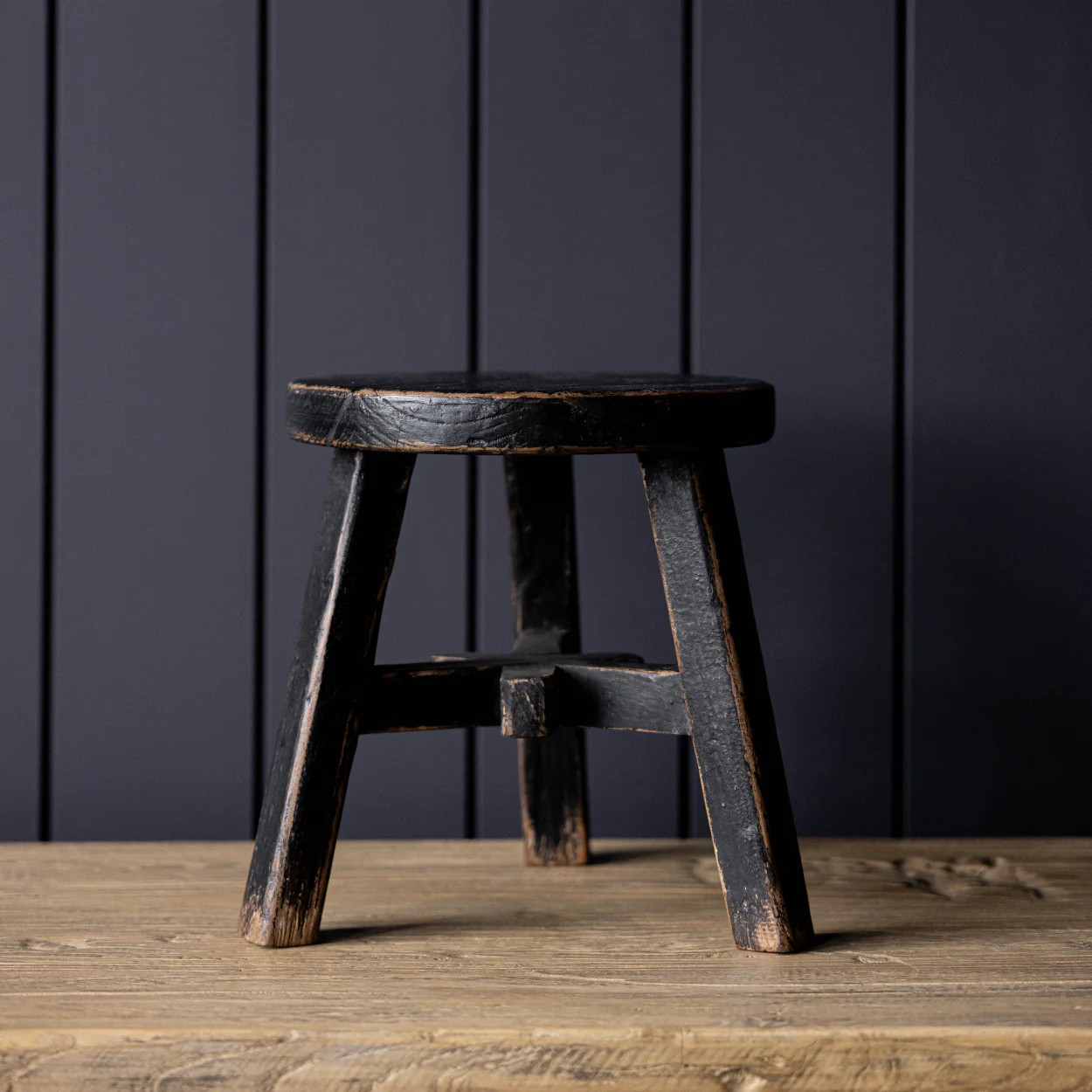 Vintage Reclaimed Round Small Stool Black | Luxe B Co