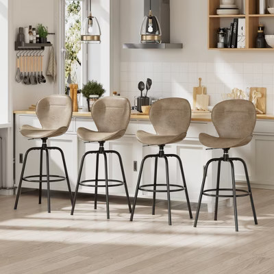 VECELO 45.3 in. Swivel Bar Stools Set of 4, Faux Leather Bar Stools with Backrest for Kitchen Island, Brown | Target