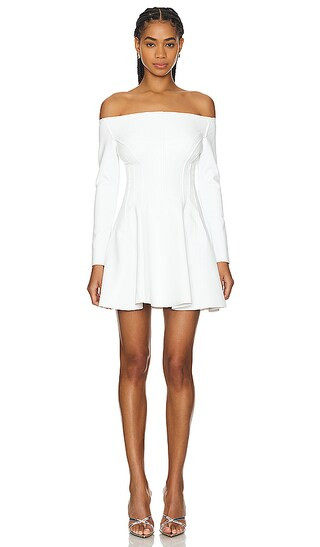 Off Shoulder Grace Mini Dress in Snow White | Revolve Clothing (Global)