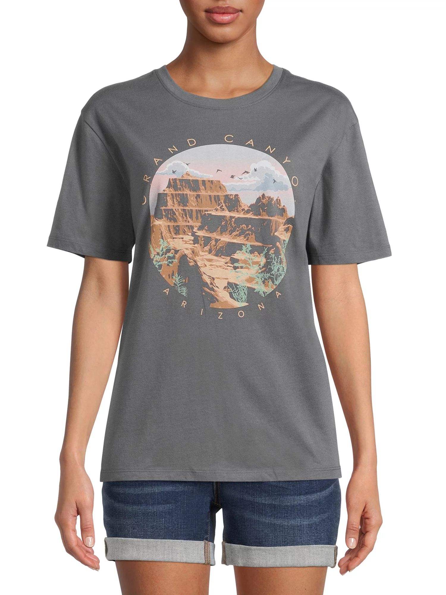 Time and Tru Women's Grand Canyon Graphic Short Sleeve Tee | Walmart (US)