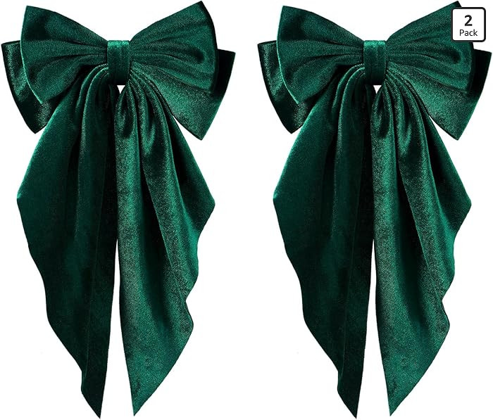 Dark Green Velvet Hair Bow Barrettes Long Tail Ponytail Holder Bow-Knot Hair Clips Alligator Hair... | Amazon (US)