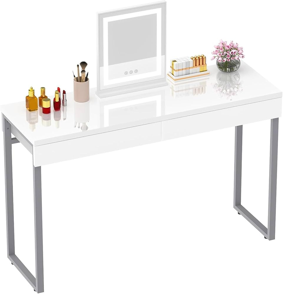 GreenForest Vanity Desk with 2 Drawers,47 inch White Desk with Glossy Desktop Easy Clean,Makeup D... | Amazon (US)