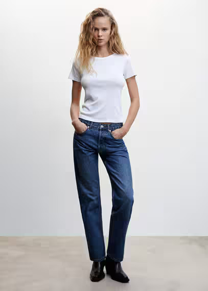 Rounded neck cotton t-shirt white - Woman - XL - MANGO | MANGO (UK)