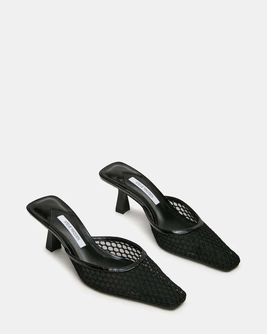 ALYSE Black Mesh Square-Toe Mule Women's Kitten Heel | Steve Madden (US)