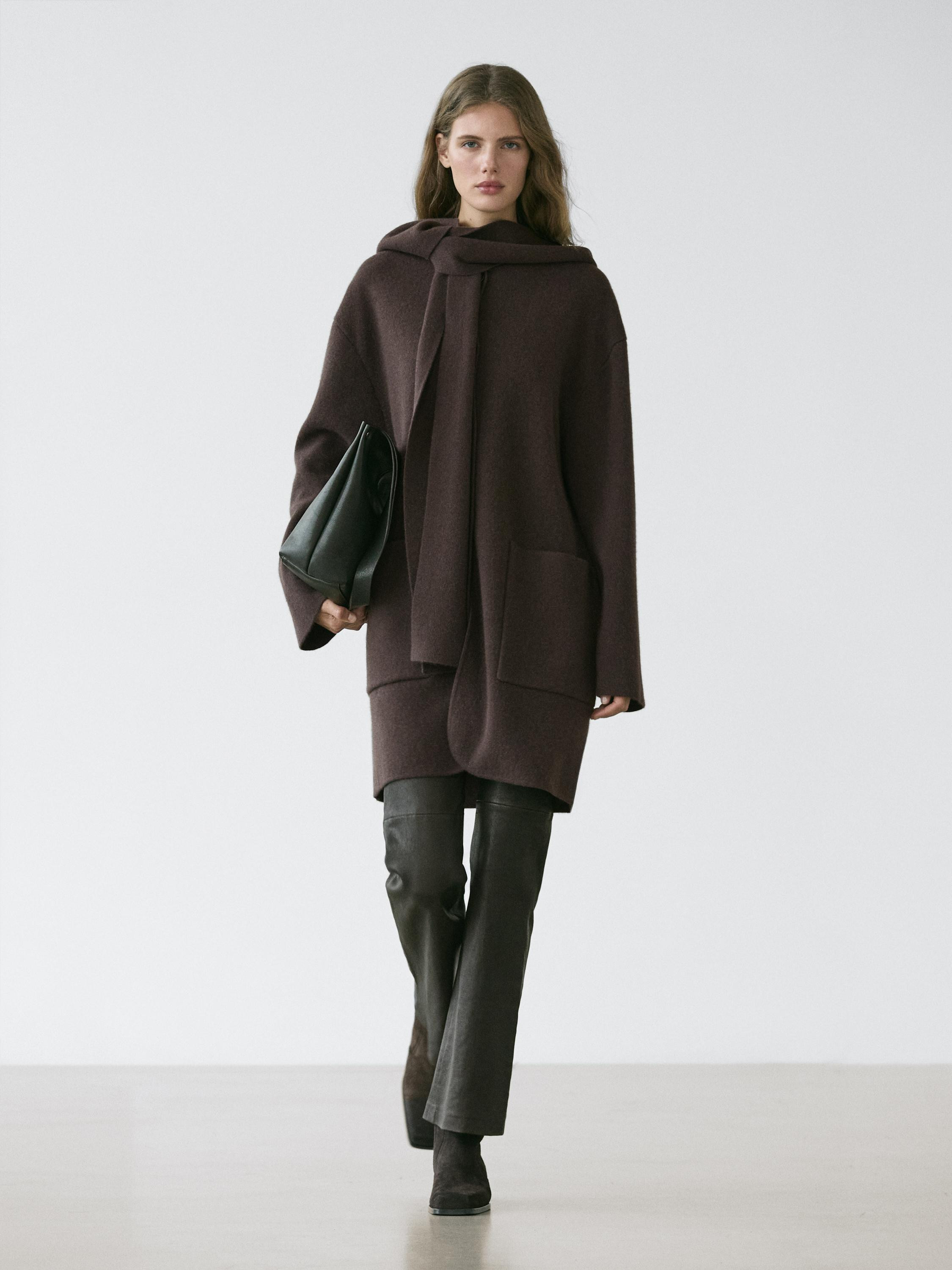 Long jacket with scarf hood detail | Massimo Dutti UK