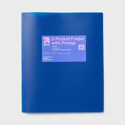2 Pocket Plastic Folder with Prongs Blue - up&up™: School Supplies, Polypropylene, 50 Sheet Capacity, 2 Internal Pockets | Target