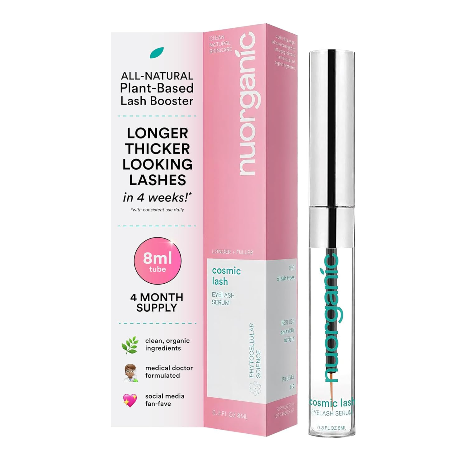 nuorganic Cosmic Lash Serum Without Prostaglandins | Eyelash Growth Serum for Thicker, Longer, Mo... | Amazon (US)