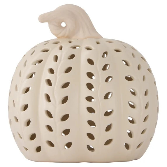 Light-Up Ceramic Pumpkin Tabletop Decoration, Cream, 8", Fall by Way To Celebrate | Walmart (US)