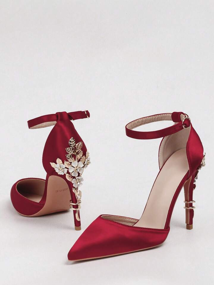 European And American Style Sexy Women's Shoes Fashionable Metal Flower Detail Stiletto Heels Wed... | SHEIN
