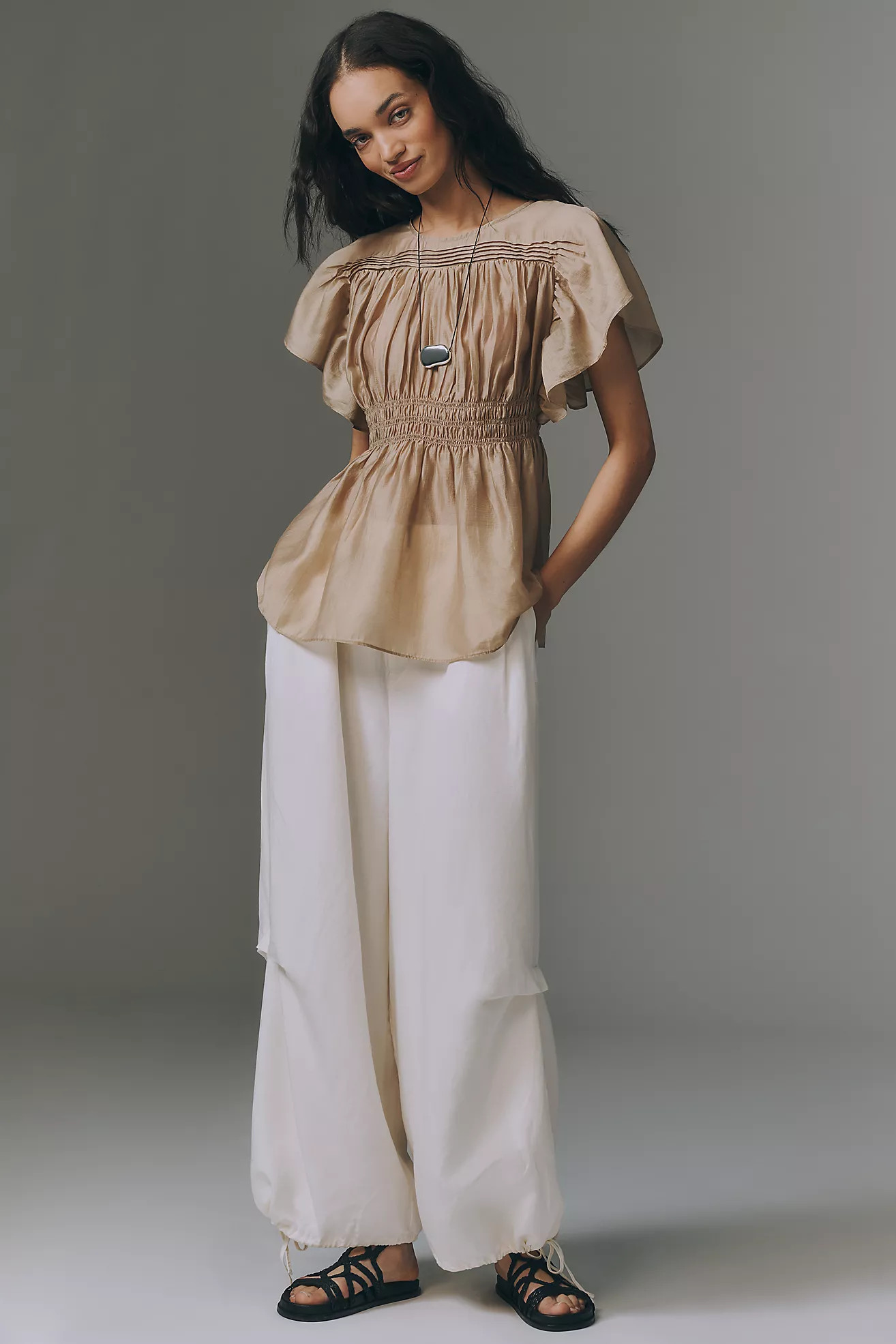 By Anthropologie Sheer Smocked Short-Sleeve Blouse | Anthropologie (US)