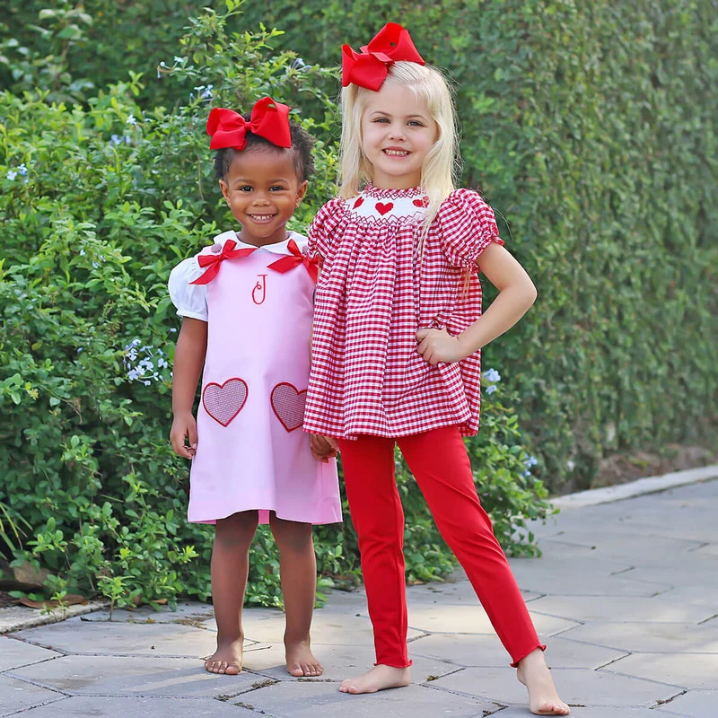 Heart Smocked Red Check Legging Set | Classic Whimsy