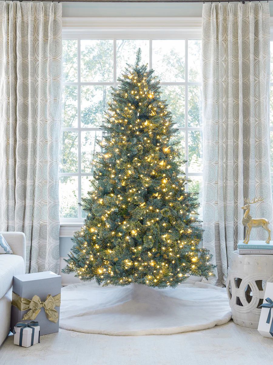 9' Tribeca Spruce Blue Artificial Christmas Tree with 900 Warm White LED Lights | King of Christmas