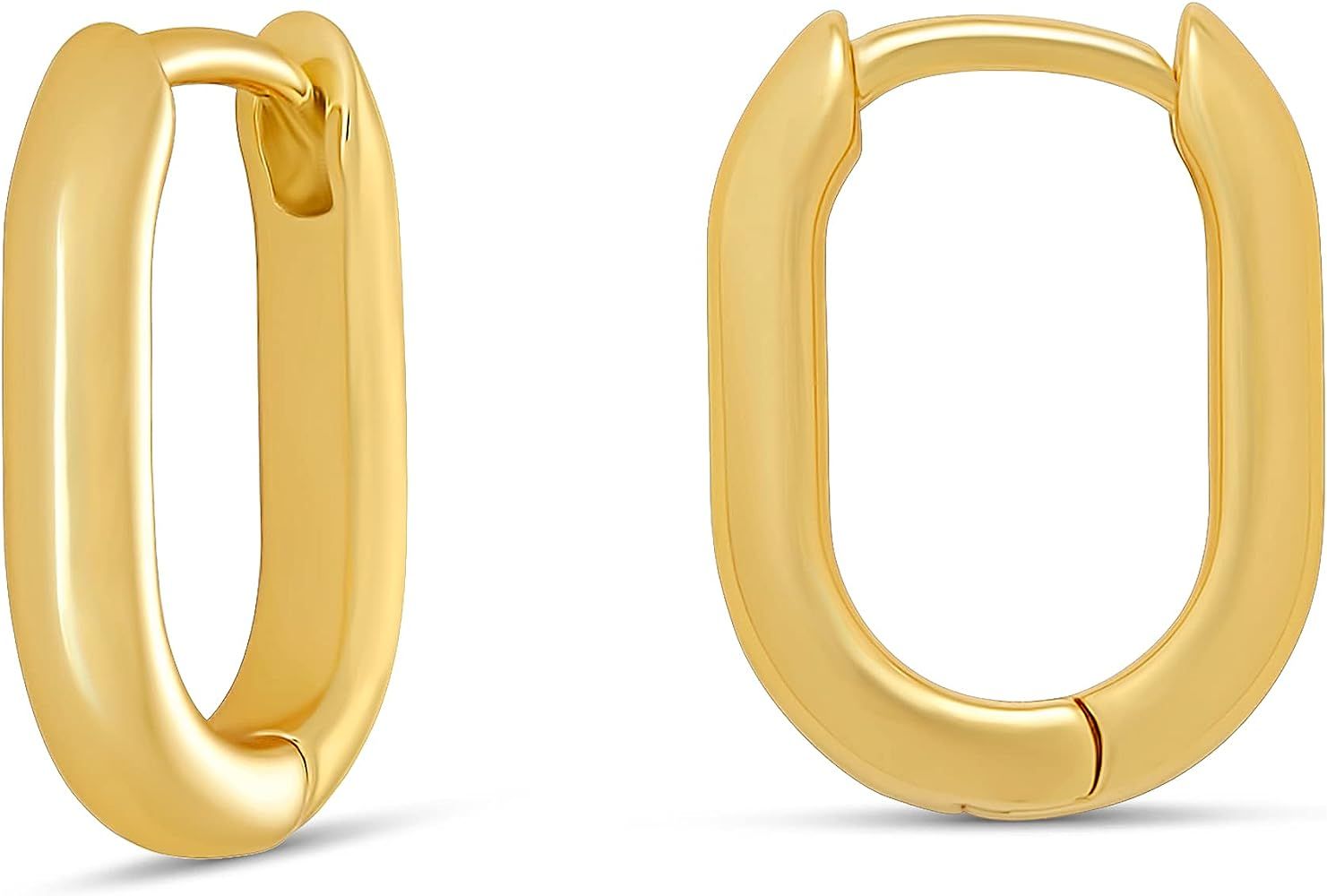 Amazon Essentials 14k Gold Plated or Silver Plated Modern Oval Hoop Earrings | Amazon (US)