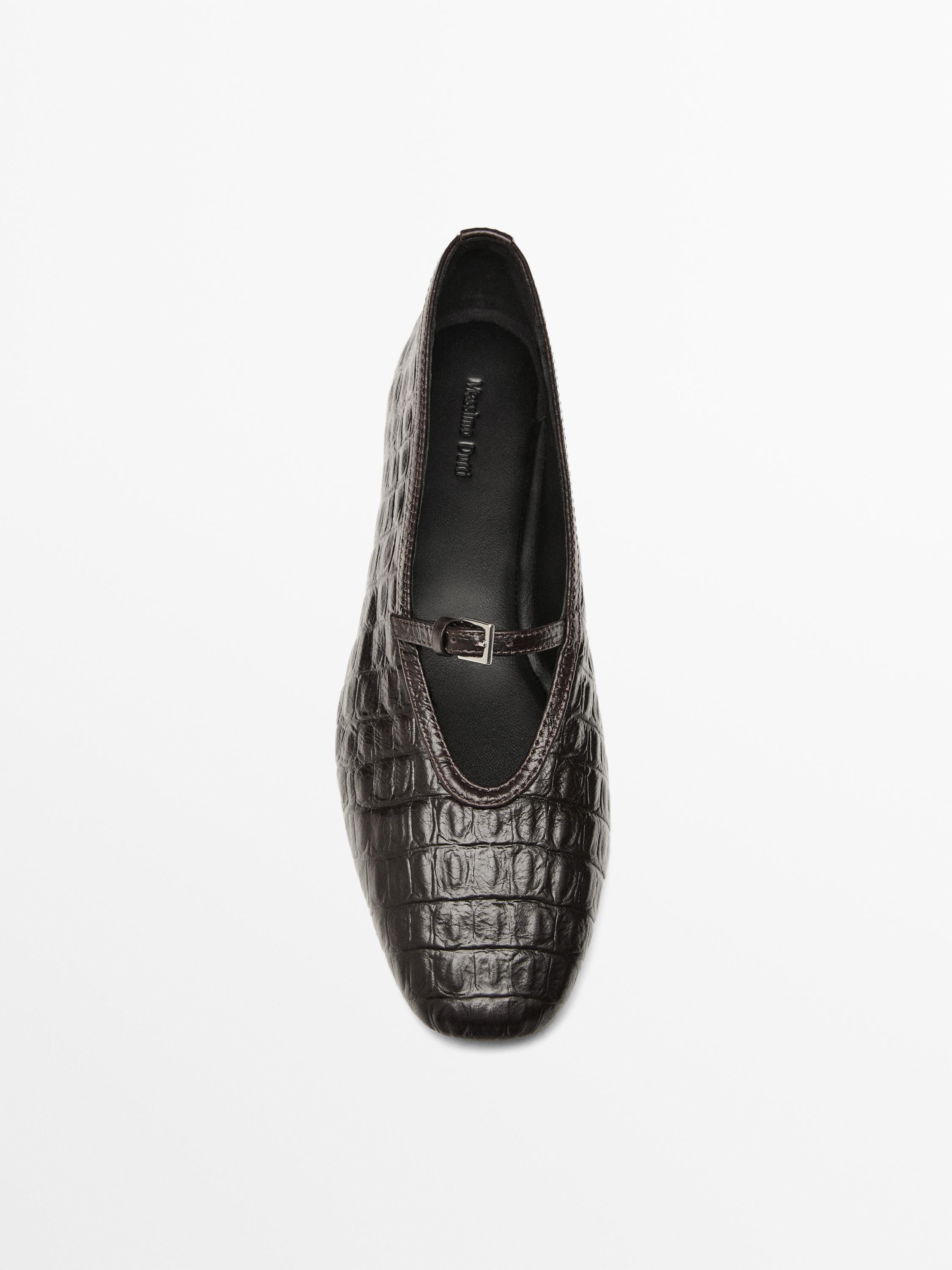 Soft mock croc leather ballet flats | Massimo Dutti UK