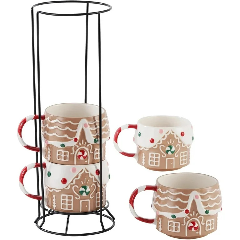 ZZkhGO Gingerbread House Mugs, Stackable Stoneware Holiday Drinkware, Christmas Collectible Cups ... | Walmart (US)