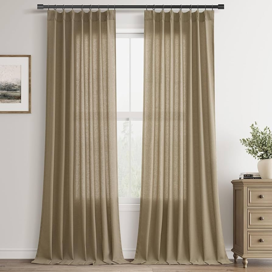 Dark Taupe Pinch Pleat Linen Curtains 102 Inch Length 2 Panels Set for Bedroom Dinging Room Semi ... | Amazon (US)