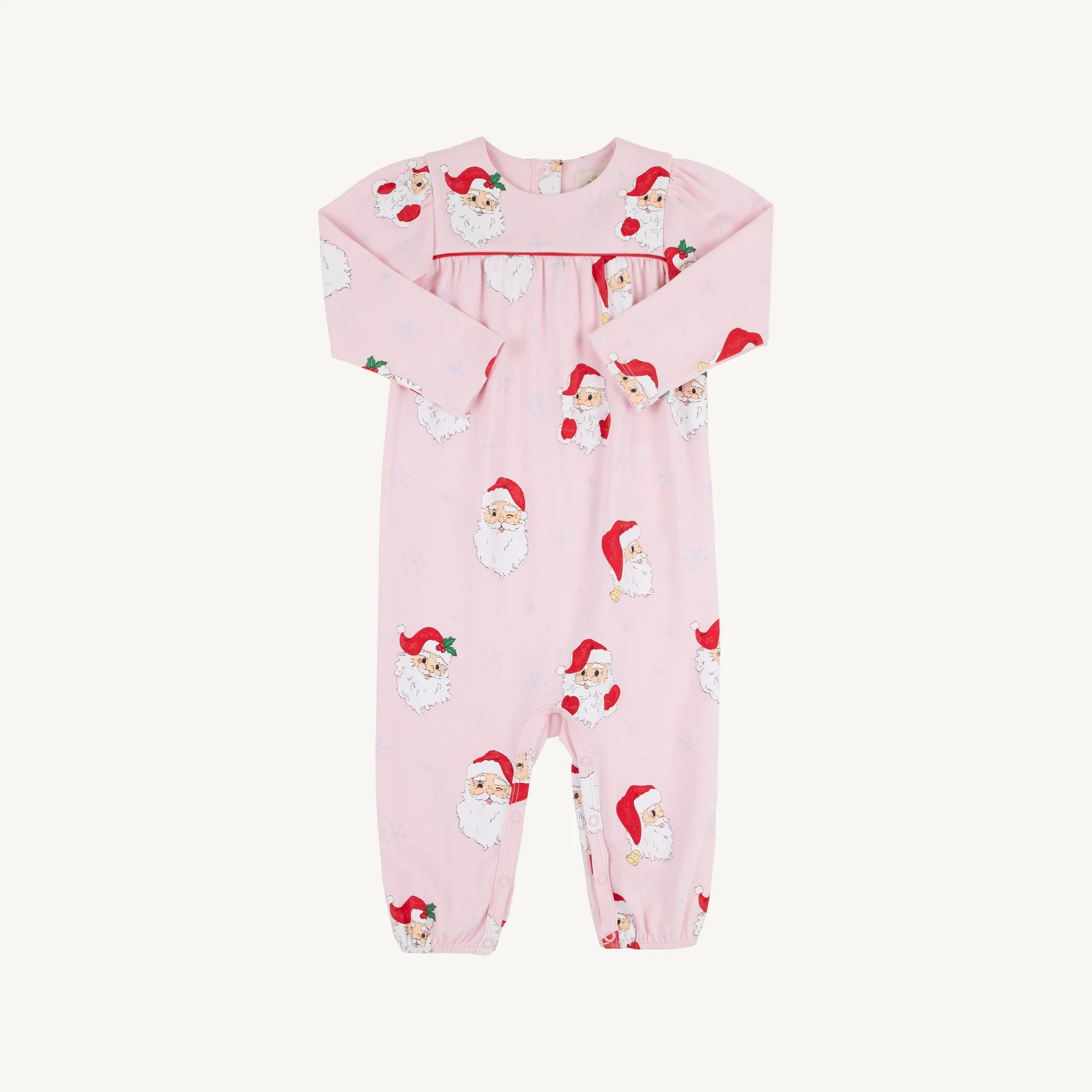 Long Sleeve Penny's Playsuit - Dear Santa (Palm Beach Pink) with Richm | The Beaufort Bonnet Company