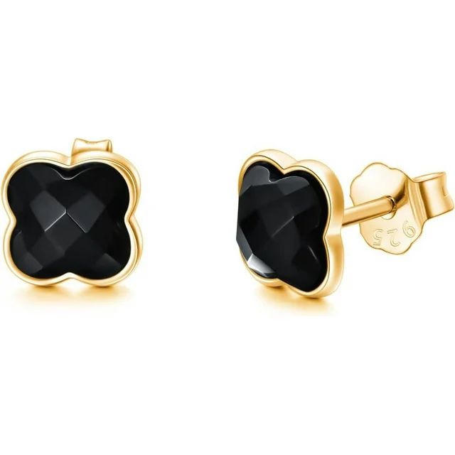 Stylish 925 Sterling Silver Clover Earrings with Natural Black Onyx - Perfect Jewelry for Women a... | Walmart (US)