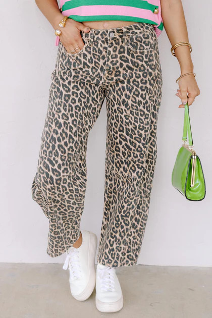Sophie High Rise Leopard Barrel Jean | The Willow Tree