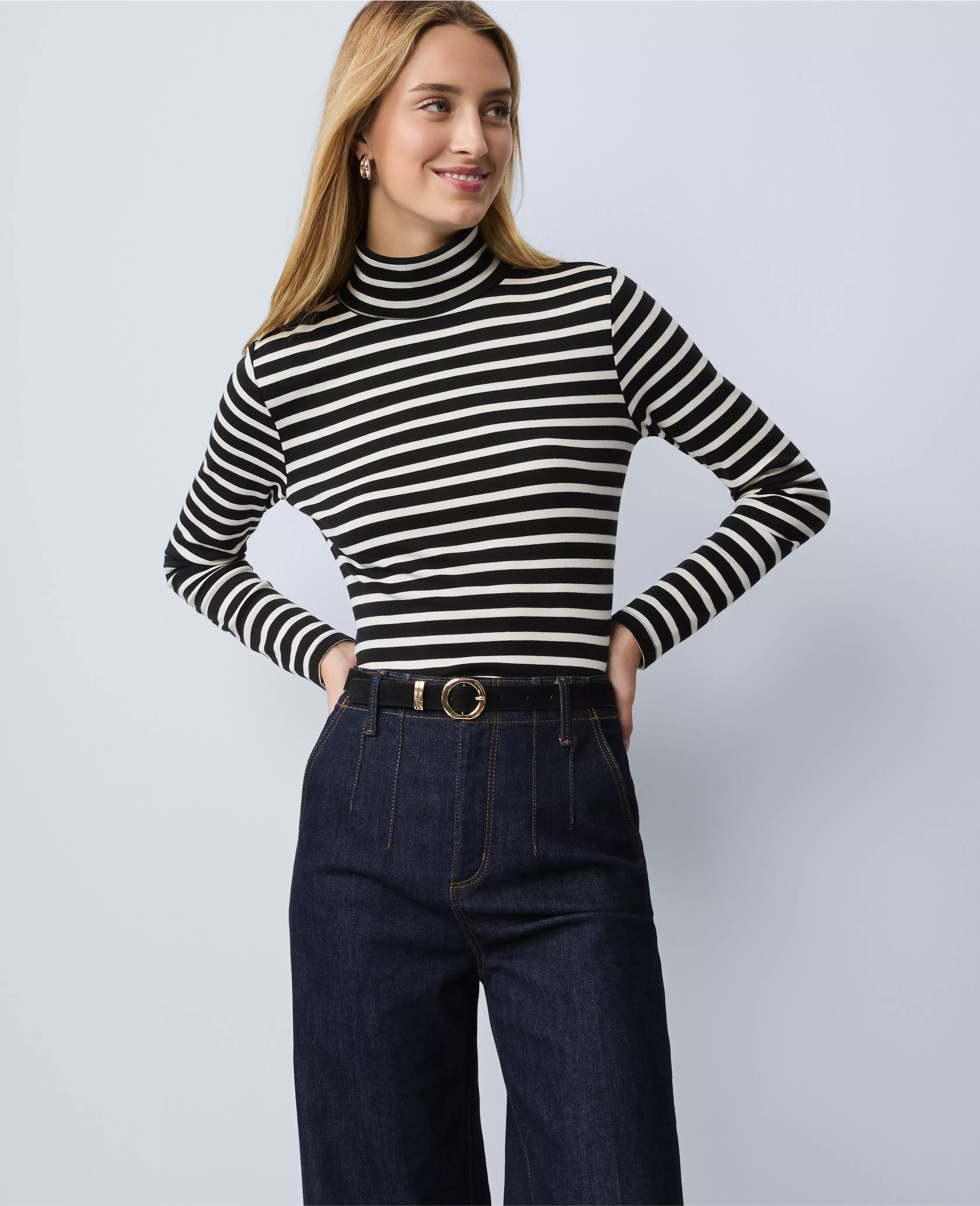Weekend Collection Striped Turtleneck Top | Ann Taylor