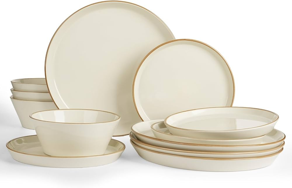 Famiware Saturn Dinnerware Sets, Plates and Bowls Sets for 4, 12 Pieces Stoneware Dish Set - Chip... | Amazon (US)