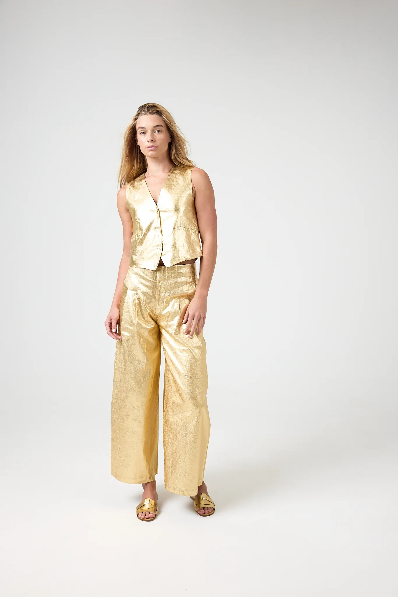 Culotte Metallic Linen Pants - Gold | Lanhtropy