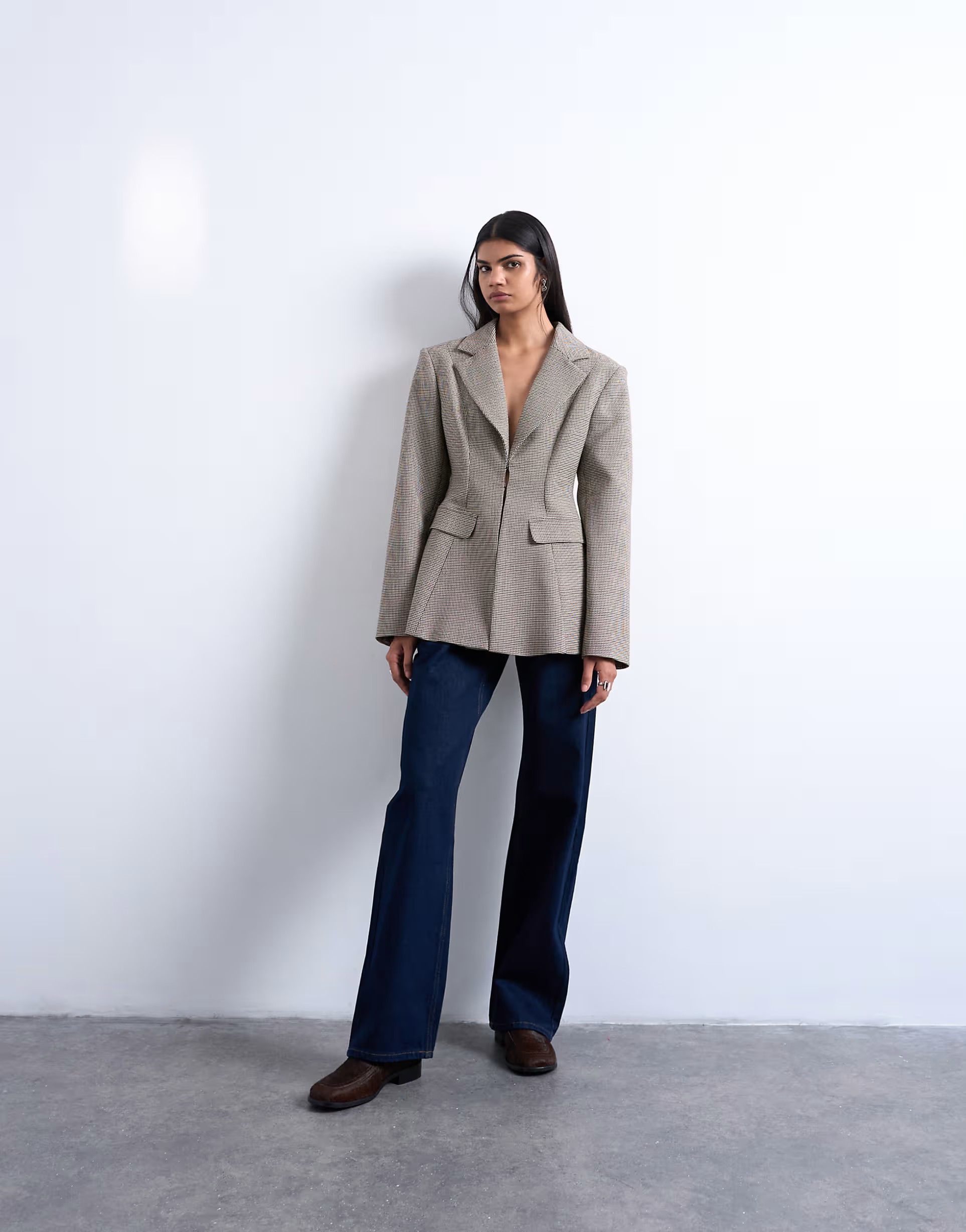 Topshop co ord  check cinched waist blazer in brown | ASOS (Global)