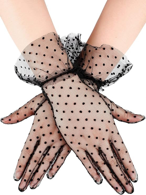 Women Lace Glove Short Lace Glove Floral Courtesy Lace Glove for Wedding Tea 1950's Party Costume... | Amazon (US)