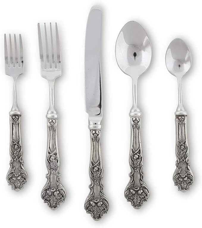 Vagabond House 5 Piece Pewter Mighty Oak Flatware Set - Woodland Silverware 9.5 inch Long | Amazon (US)