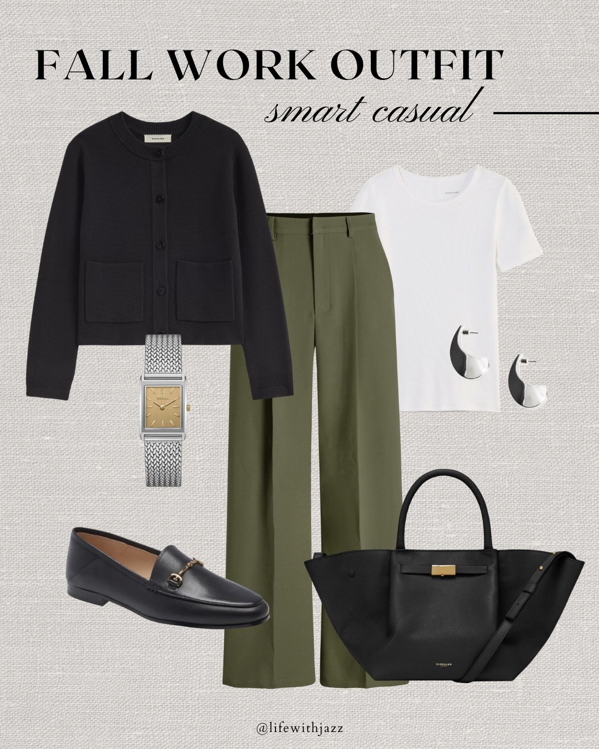 Cool tone fall work outfit inspo 

Black cropped cardigan / white tee / olive green trousers / sam Edelman Lorraine loafers / Demellier the midi New York tote / minimal belt / smart casual / office outfit 



#LTKStyleTip #LTKSeasonal #LTKWorkwear