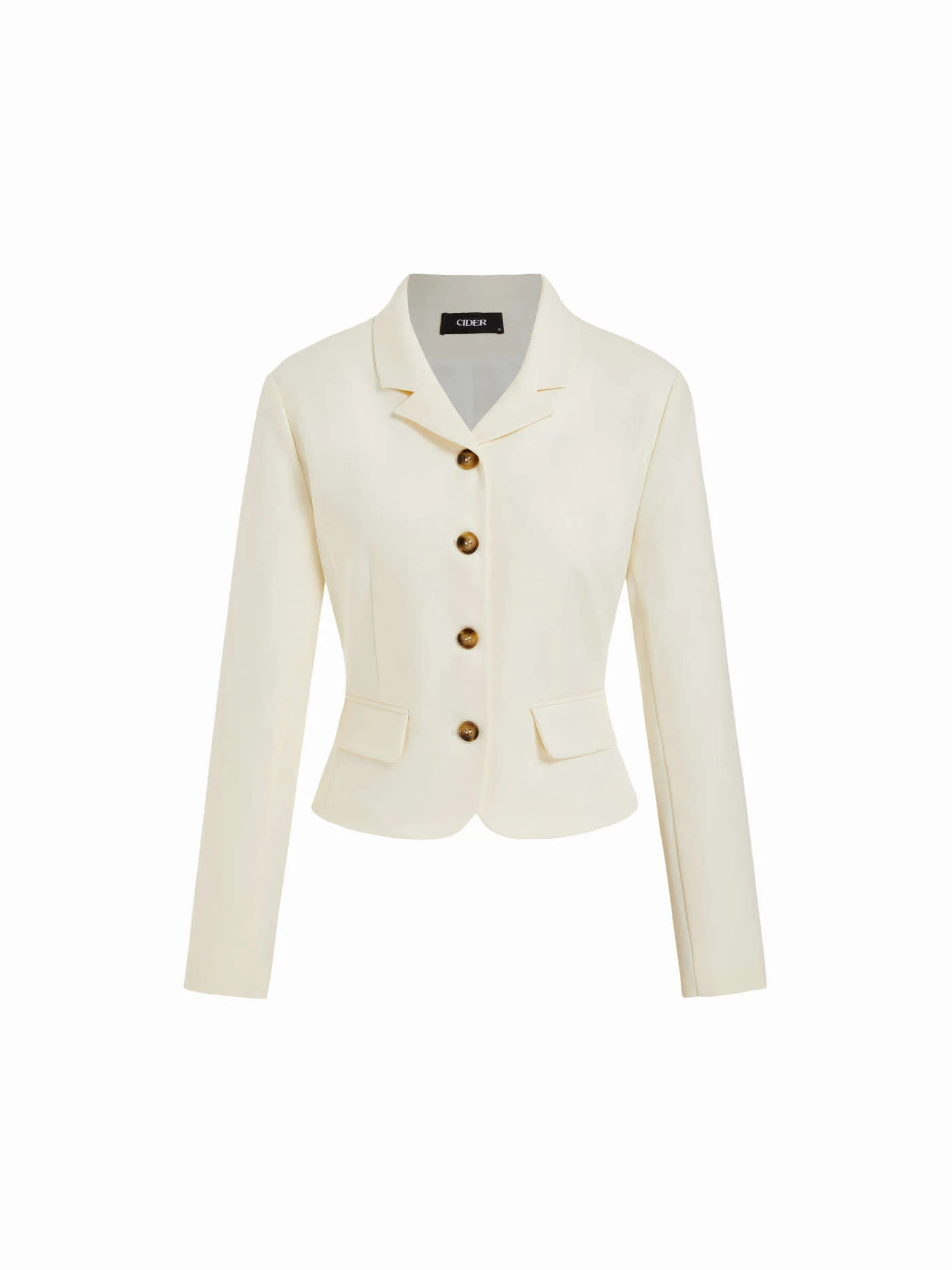 Woven Collar Long Sleeve Button Front Crop Blazer For Work | Cider
