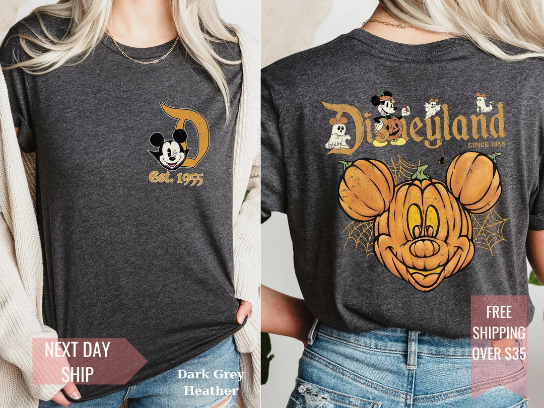 Vintage Disneyland Halloween Front and Back Print Shirt, Mickey Mouse Halloween Party, Disney Pum... | Etsy (US)
