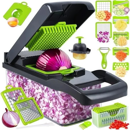 Vegetable Chopper, Pro Onion Chopper, 14 in 1Multifunctional Food Chopper, Kitchen Vegetable Slicer Dicer Cutter,Veggie Chopper With 8 Blades,Carrot Chopper With Container-kitchen essentials(Grey) | Walmart (US)