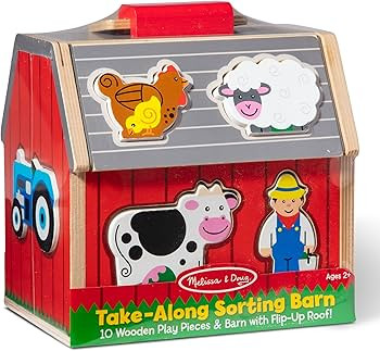 Melissa & Doug Wooden Take-Along Sorting Barn Toy with Flip-Up Roof and Handle, 10 Wooden Farm Pl... | Amazon (US)