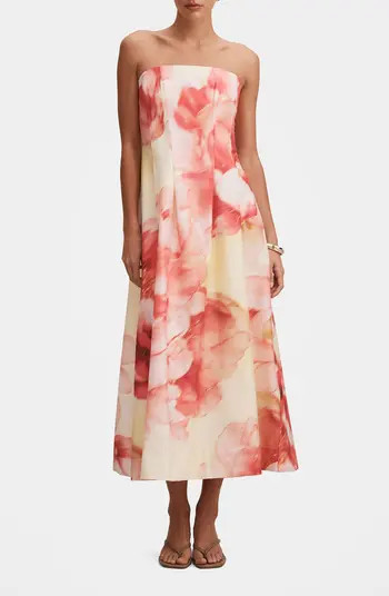 Mirielle Strapless Abstract Print Midi Sundress | Nordstrom
