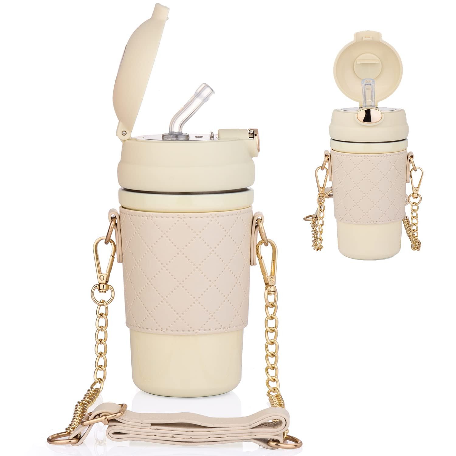 AMITER Insulated Water Bottle with Straw, Stainless Steel Thermos Bottle Sleeve & Carrying Strap, Tr | Amazon (US)