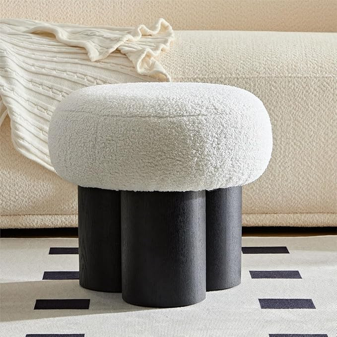 MEETAKING Small Round Foot Stool, Teddy Fabric Footrest Ottoman Stool with Non-Skid Legs, Modern ... | Amazon (US)