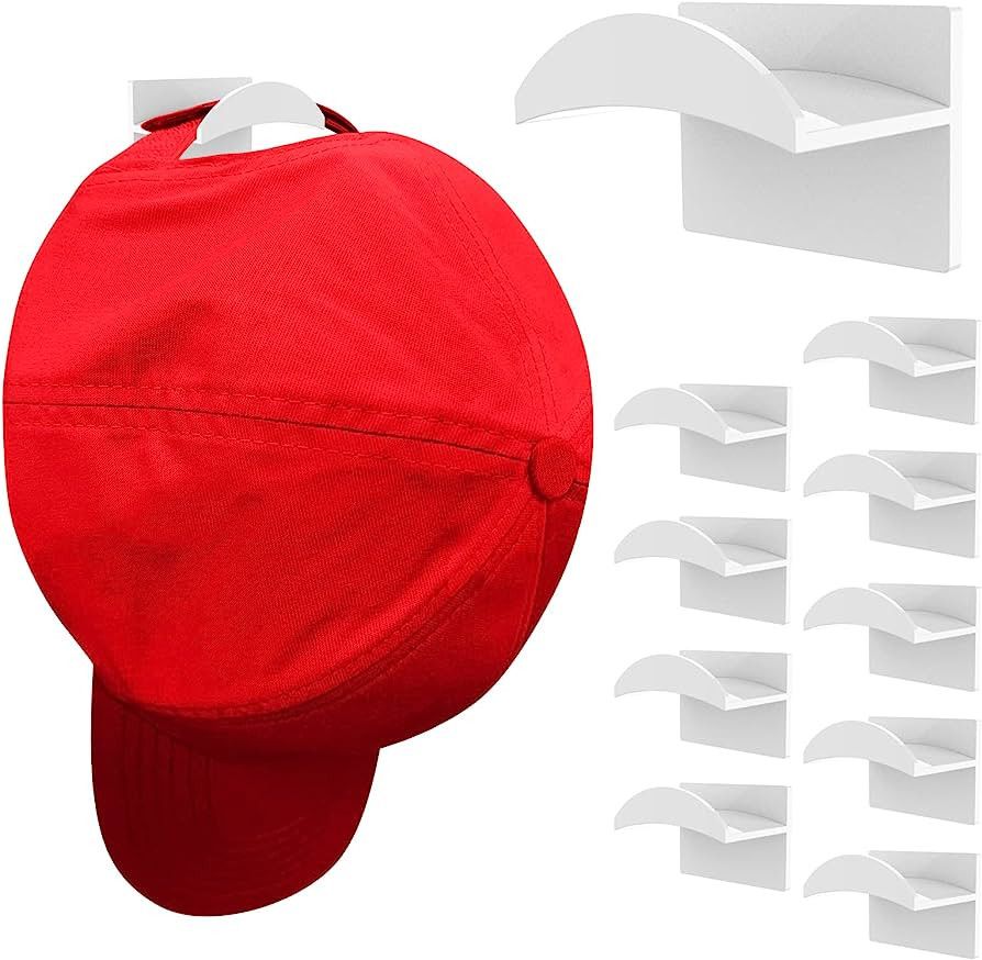 KOVSPO 10 PCS Hat Hooks for Wall, Adhesive Hat Rack, Baseball Cap Holder, No Drilling Hat Holder ... | Amazon (US)