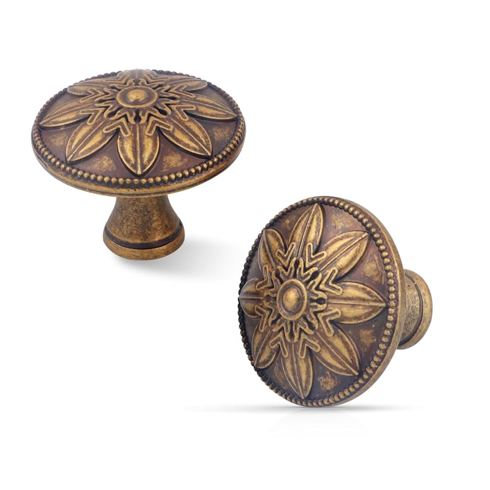 4 Pack Antique Brass Cabinet Knobs Vintage Dresser Knobs Drawer Knobs,1.4" Round Vintage Kitchen ... | Amazon (US)
