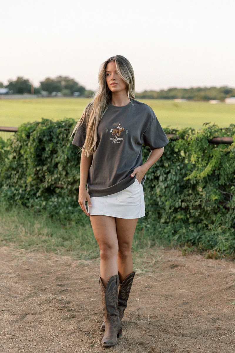 Hold Your Horses Embroidered T-Shirt in Charcoal | Worth Collective