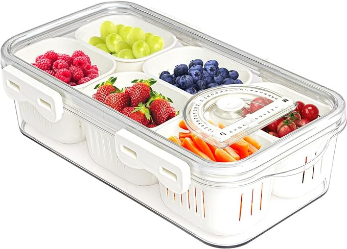 MineSign Divided Food Serving Tray with Lids Stackable Fruit&Veggie Container with 6 Small Divide... | Amazon (US)
