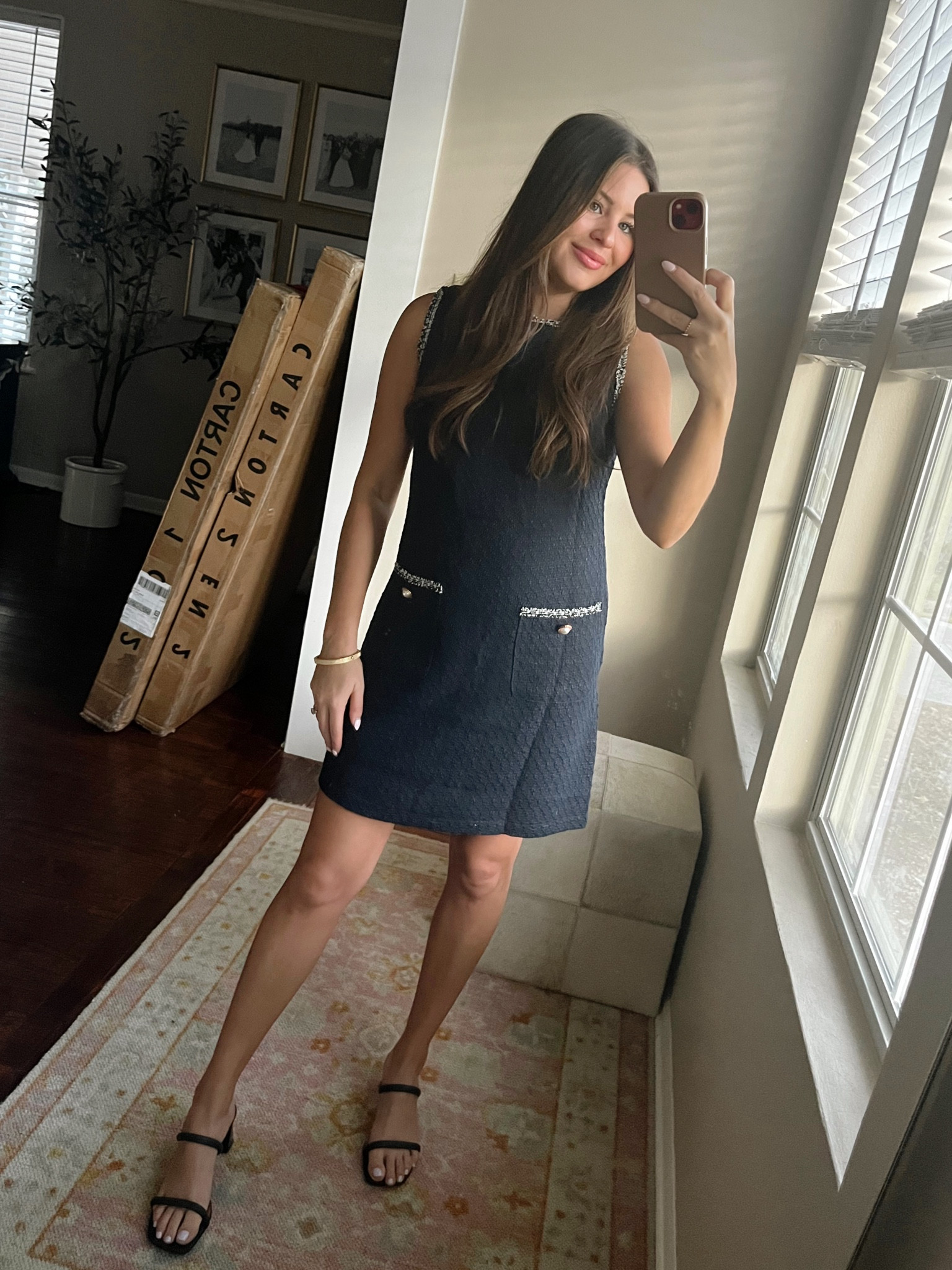 Fall transition corporate office ootd. Once it gets cooler outside this will be so cute with a blazer and pointed toe pumps. I am wearing a size small 

Navy dress, work dress, contrast pockets, high neck, corporate attire, black square toe heels, chunky heel, pavoi, amazon, gold hoops, gold bangle bracelet, shein, Roberto coin princess 



#LTKworkwear #LTKstyletip #LTKunder50