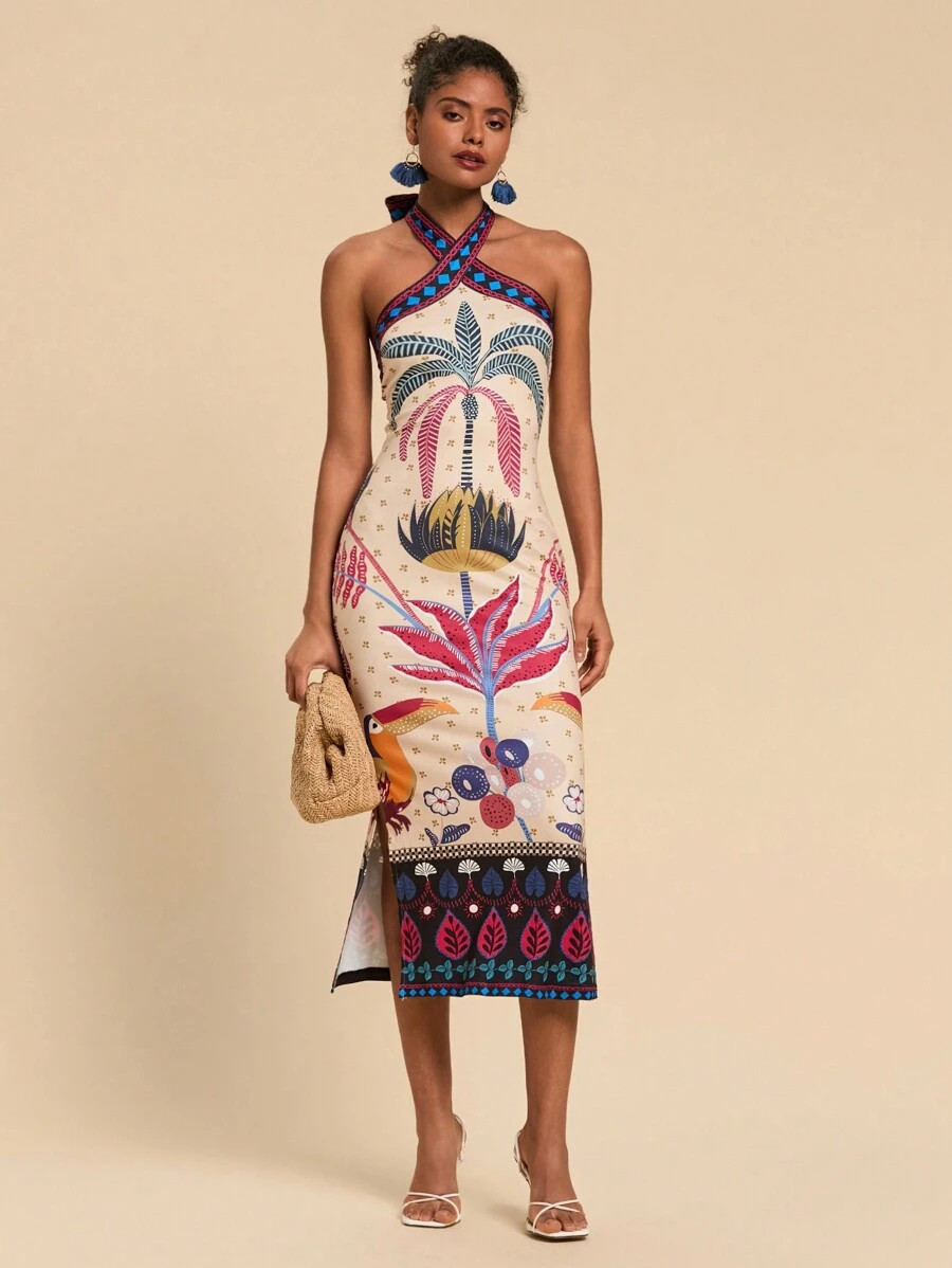 Travachic Women's Knit Printed Bodycon Maxi Slip Dress | SHEIN