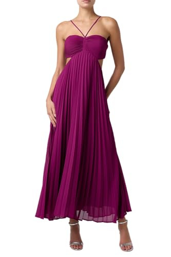 Lulus Moore Accordion Pleat Halter Sweetheart Maxi Dress – Chiffon Formal Gown for Women Berry | Amazon (US)