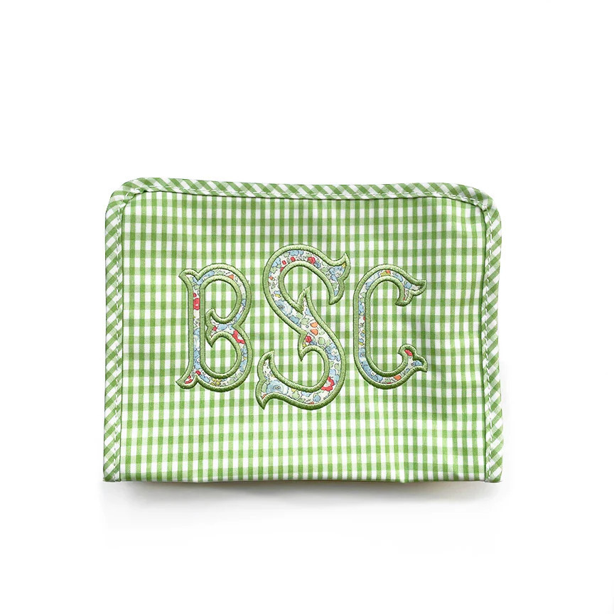Leaf Gingham Laminate Vanity Bag | Biscuit Home